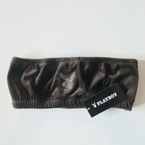 Dark Brown Playboy Bandeau Velour Tube Top - Picture 2 of 3